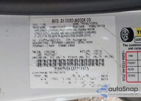 2010 Ford Fusion Se из США, поврежденный, VIN 3FAHP0HA4AR251915